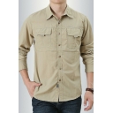 Vintage Mens Shirt Plain Chest Pocket Button Closure Spread Collar Regular Fit Shirt