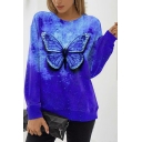 Retro Crew Neck Sweatshirt Butterfly Long Sleeve Regular Fit Pullover Sweatshirt for Women