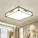 1-Light Flush Mount Light Fixture Traditional Style Square Shape Fabric Ceiling Mount Chandelier