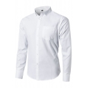 Vintage Mens Shirt Plain Long Sleeve Button-Down Collar Regular Fit Button Shirt