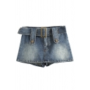 Vintage Ladies Mini Skirt Faded Wash Denim Mini Skirt with Belt
