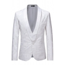 Mens Basic Jacquard Suit Jacket Plain Shawl Collar Single Button Regular Fit Suit Jacket in White