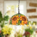 Beige Sunflower Pendant Lights Tiffany Style Glass 1 Light Pendant Lighting
