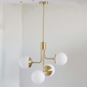 4 Lights Modern Metal Glass Suspended Lighting Fixture Minimalist Chandelier Pendant Light for Living Room