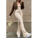 Leisure Ladies Jumpsuits Solid Color Strapless Tie Back Skinny Bootcut Jumpsuits