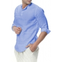 Modern Shirt Plain Long Sleeve Turn-down Collar Regular Fit Button Shirt for Men