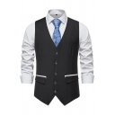 Men's Fashionable Suit Vest Plain Flap Pocket Button Closure V-Neck Regular Fitted Suit Vest