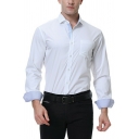 Simple Mens Shirt Contrast Cuffs Chest Pocket Button Closure Stand Collar Regular Fit Shirt