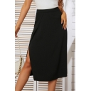 Simplicity Knitted Skirt A-Line Split Side Midi Skirt for Ladies