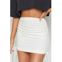Trendy Girls Skirt Solid Knit Ruched Mini Bodycon Skirt