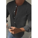 Daily Mens Shirt Pure Color Long Sleeve Button Closure Collarless Regular Fitted Shirt
