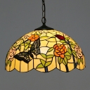 Beige Butterfly Pendant Lamp Tiffany Style Amber Glass 1 Light Pendant Ceiling Lights