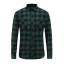 Vintage Mens Shirt Plaid Print Long Sleeve Turn-down Collar Regular Fit Button Shirt