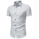 Simple Mens Shirt Plaid Polka Dot Print Button Closure Turn-down Collar Regular Fit Shirt