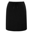 Sporty Womens Skirt Solid Drawstring Elastic Waist High Rise Midi Layered Skirt