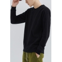 Classic Sweatshirt Solid Color Round Neck Long Sleeves Loose Ribbed Hem Sweatshirt for Men