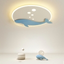 1-Light Flush Mount Lighting Kids Style Whale Shape Metal Remote Control Stepless Dimming Ceiling Mounted Fixture