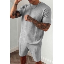Men Street Look Set Solid Color Short-Sleeved Crew Neck Tee Shirt with Shorts Regular Set