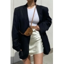 Basic Womens Solid Color Blazer Notched Lapel Collar Single Button Oversized Blazer in Black