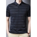Vintage Men's Polo Shirt Stripe Printed Short Sleeves Regular Button Polo Shirt