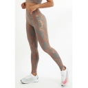 Fashionable Womens Leggings Snake Pattern Hot Stamping Elastic Waist High Rise Workout Leggings