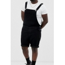 Men's Stylish Overalls Pure Color Pocket Detail Denim Bib Overalls in Black