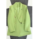 Classical Womens Blazer Plain Notched Lapel Collar Double Breasted Loose Fit Blazer