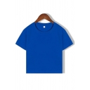 Simple Womens Plain T-Shirt Round Collar Short Sleeve Slim Fit Crop T-Shirt
