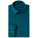 Casual Mens Shirt Plain Chest Pocket Long Sleeve Turn-down Collar Regular Fit Button Shirt