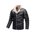Chic Jacket Solid Pocket Lapel Collar Slim Long Sleeve Zip Fly Leather Fur Jacket for Men