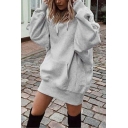 Simplicity Pure Color Hoodie Drawstring Long Sleeve Relaxed Fit Tunics Hooded Sweatshirt for Ladies