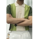 Comfortable Mens Polo Shirt Color Block Button Detail Spread Collar Regular Fit Polo Shirt in Green