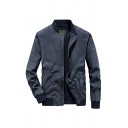Freestyle Guys Jacket Contrast Color Long-Sleeved Stand Collar Regular Zip Up Denim Jacket
