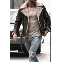 Men Cool Jacket Pure Color Lapel Collar Long Sleeves Zip down Leather Fur Jacket for Men