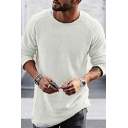 Men Popular Sweater Pure Color Round Neck Long Sleeve Regular Fit Pullover Sweater