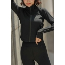 Classic Ladies Jacket Plain Zipper Fly Stand Collar Long Sleeve Cuff Hole Yoga Jacket