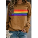 Casual Womens Sweatshirts Rainbow Print Crew Neck Long Sleeve Regular Fit Pullover Sweatshirts
