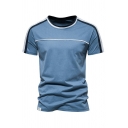 Fancy T-Shirt Stripe Print Short Sleeve Round Neck Regular Fit T-Shirt for Men