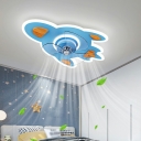 Girl Boy Bedroom LED Light Fixture Kids Style Acrylic and Metal Ceiling Fan