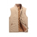 Men Novelty Vest Solid Collar Stand Collar Sleeveless Relaxed Fit Chest Pocket Zipper Vest
