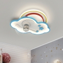 Contemporary Ceiling Fan Light Metal LED Ceiling Fan in Blue for Children’s Room