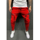 Chic Mens Pants Drawstring Waist Mid Rise Zip Detail Skinny Fit Pants with Pocket