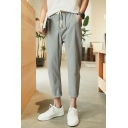 Guys Edgy Pants Pure Color Pocket Drawstring Waist Mid Rise Ankle Length Tapered Pants