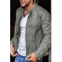 Men Dashing Coat Plain Pocket Decoration Long Sleeves Regular Stand Collar Zip Fly Jacket