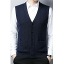Casual Sweater Vest Geometric Print Sleeveless V-Neck Regular Fit Knitted Vest for Men