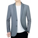 Cozy Suit Blazer Solid Button-up Lapel Collar Side Pocket Fitted Suit Blazer for Men