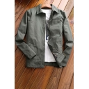 Simple Jacket Plain Zip Closure Pocket Detail Spread Collar Regular Fit Denim Jacket for Men