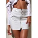 Sexy Womens Bodycon Skirt Solid Color Zipper Down Leather Mini Skirt