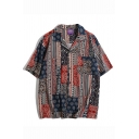 Fashionable Mens Shirt Tribal Print Notched Collar Baggy Short-Sleeved Button Fly Shirt