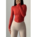 Easy-Care Womens Jacket Plain Stand Collar Zipper Fly Long Sleeve Cuff Hole Gym Jacket